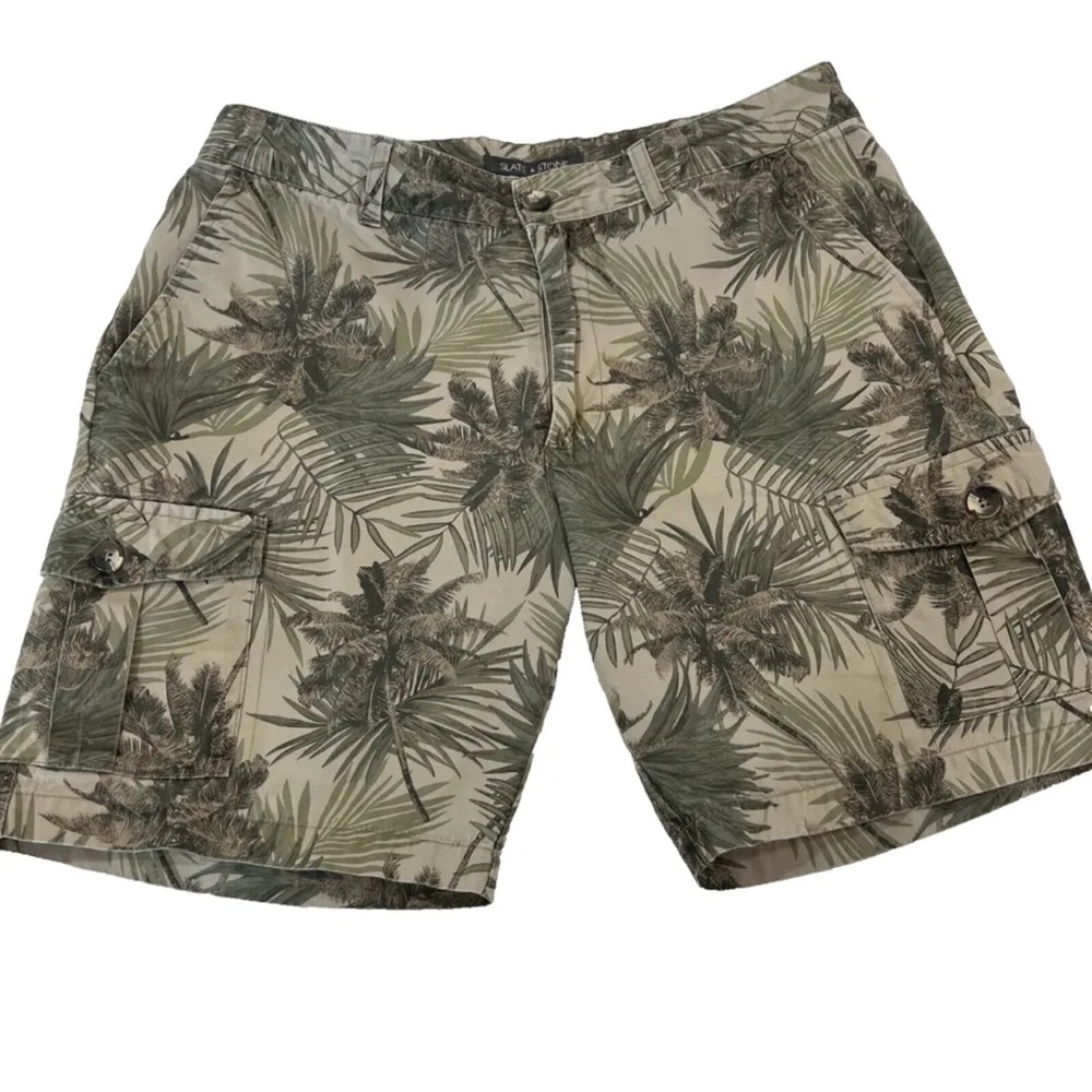 Slate and Stone Mens Cargo Shorts Khaki Palm Cotton 34